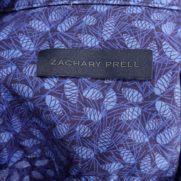 Zachary Prell Shirt Mens Large Blue Leaf Print Short Sleeve Button Up Casual - Picture 6 of 9